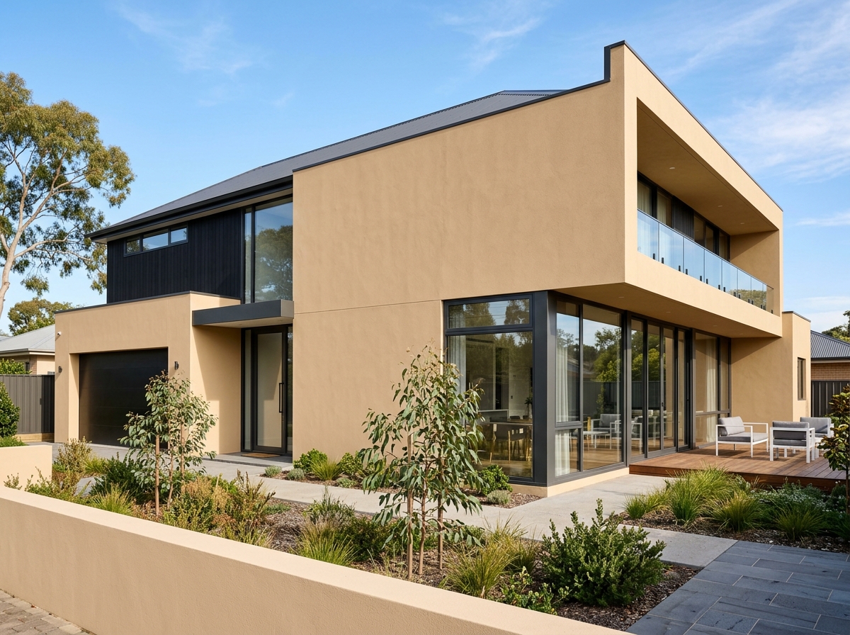 Exterior render on modern Adelaide home facade